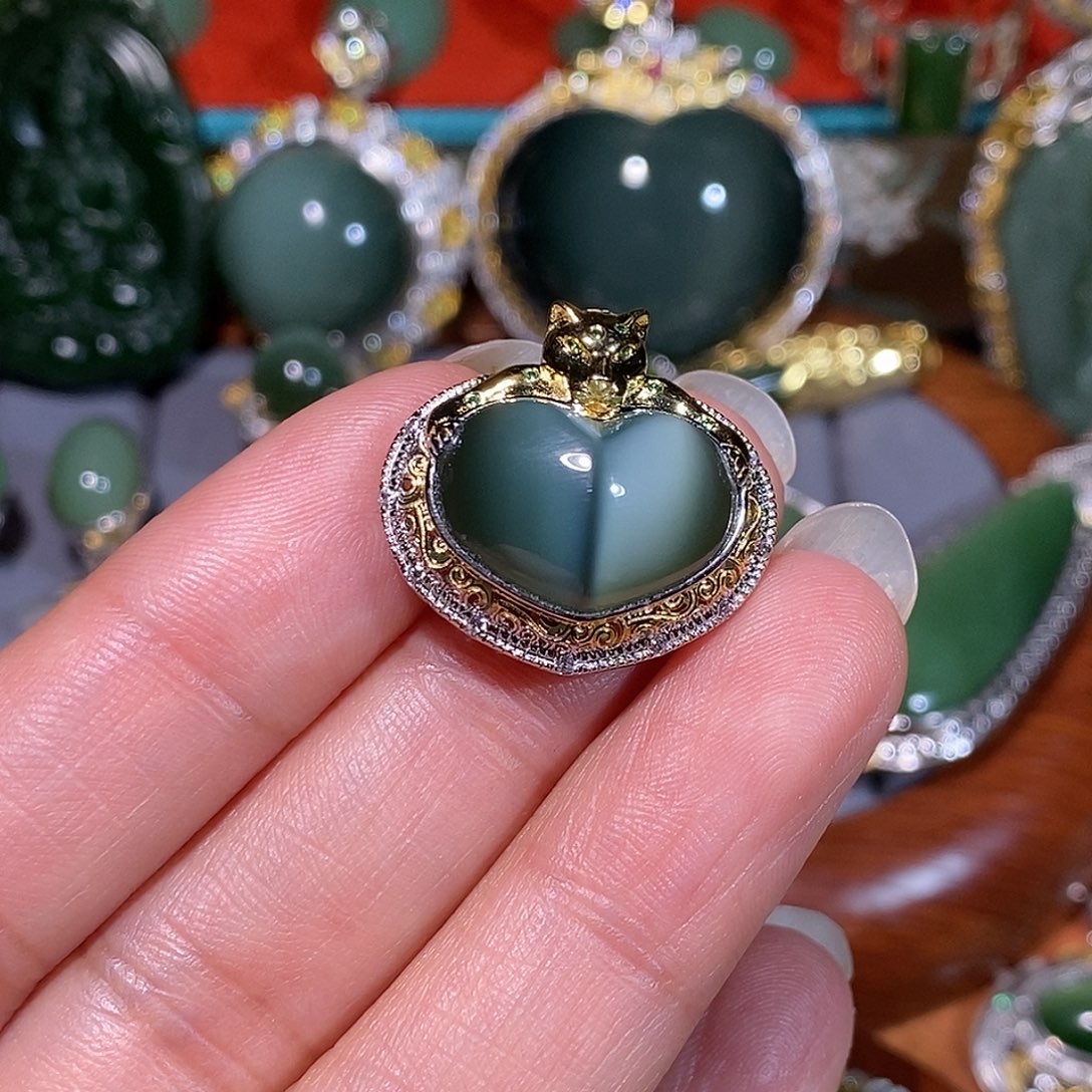 和田玉（碧玉）银S925镶嵌颈饰