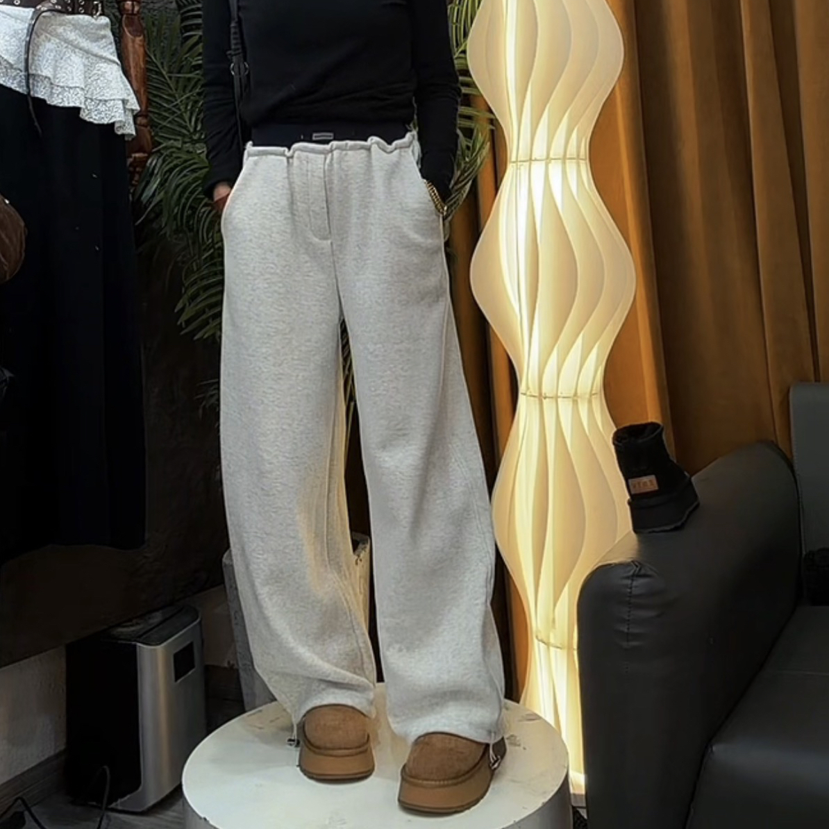 休闲裤 加绒  秋季加绒弯刀休闲裤宽松拖地百搭阔腿裤