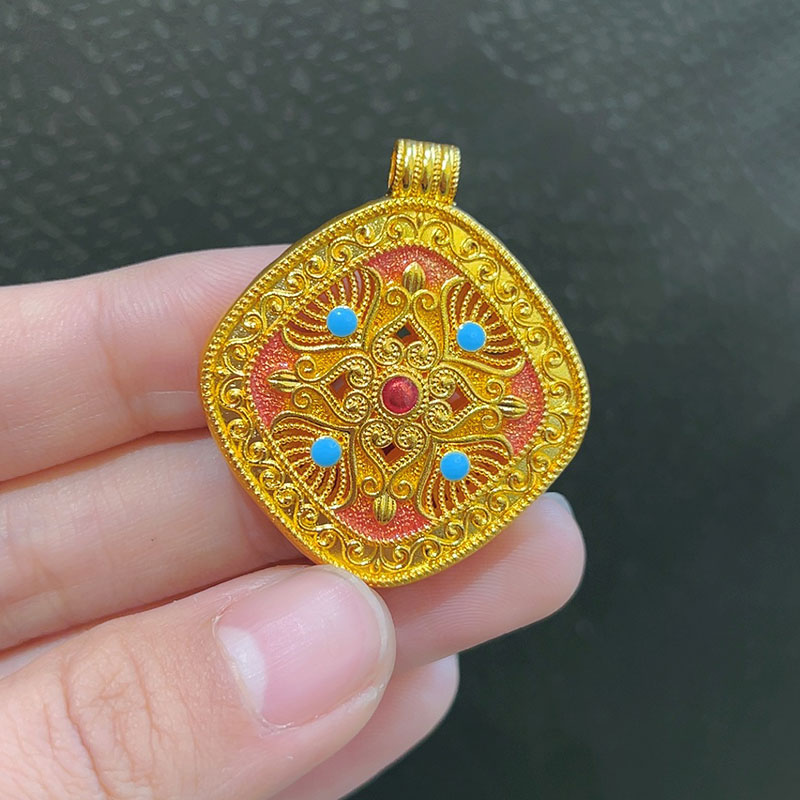 吊坠足银珐琅 古法镂空花丝爱心花朵吊坠女款送配绳