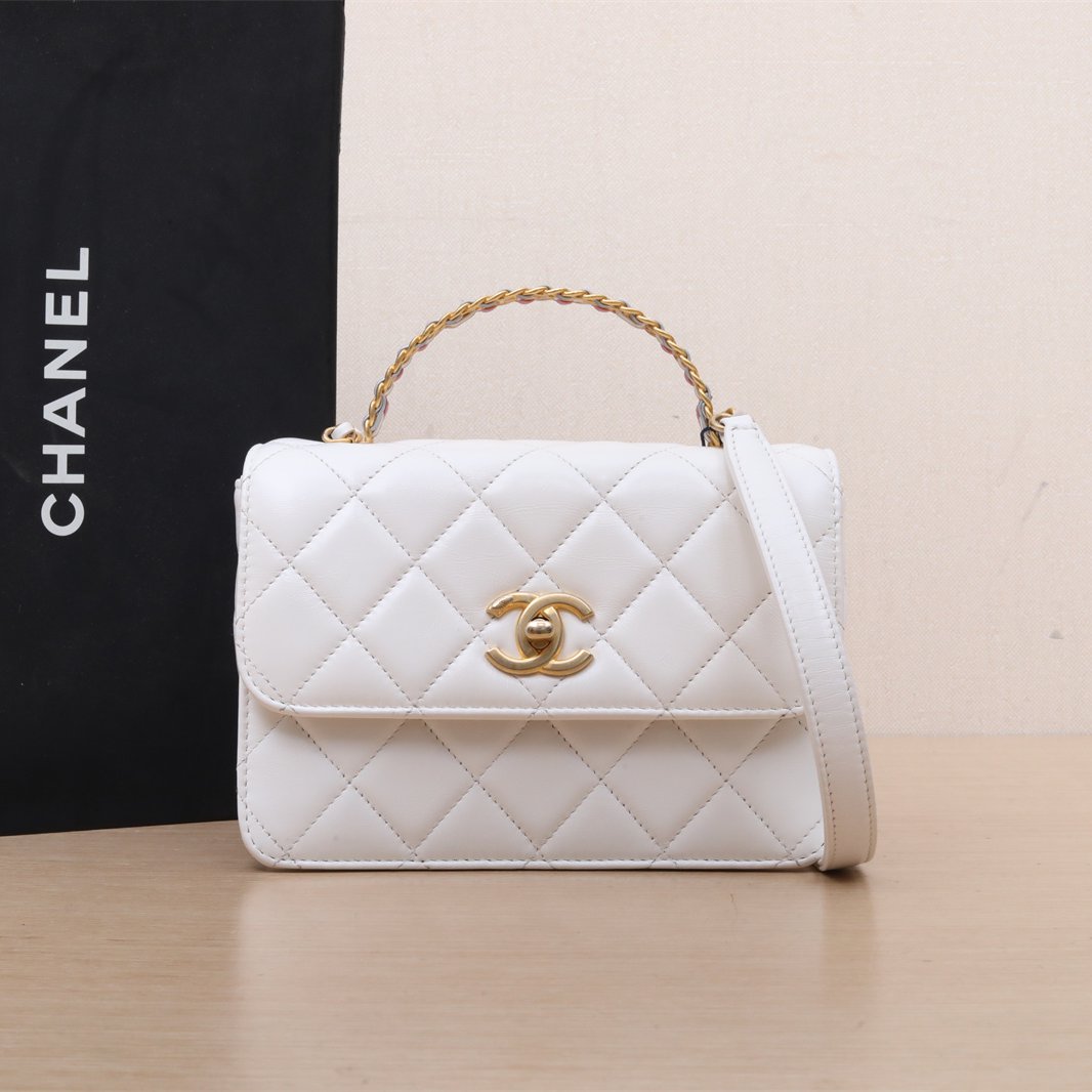99新 Chanel/香奈儿 小花Jerry 23P CF 拼色链条 彩虹手柄口盖包