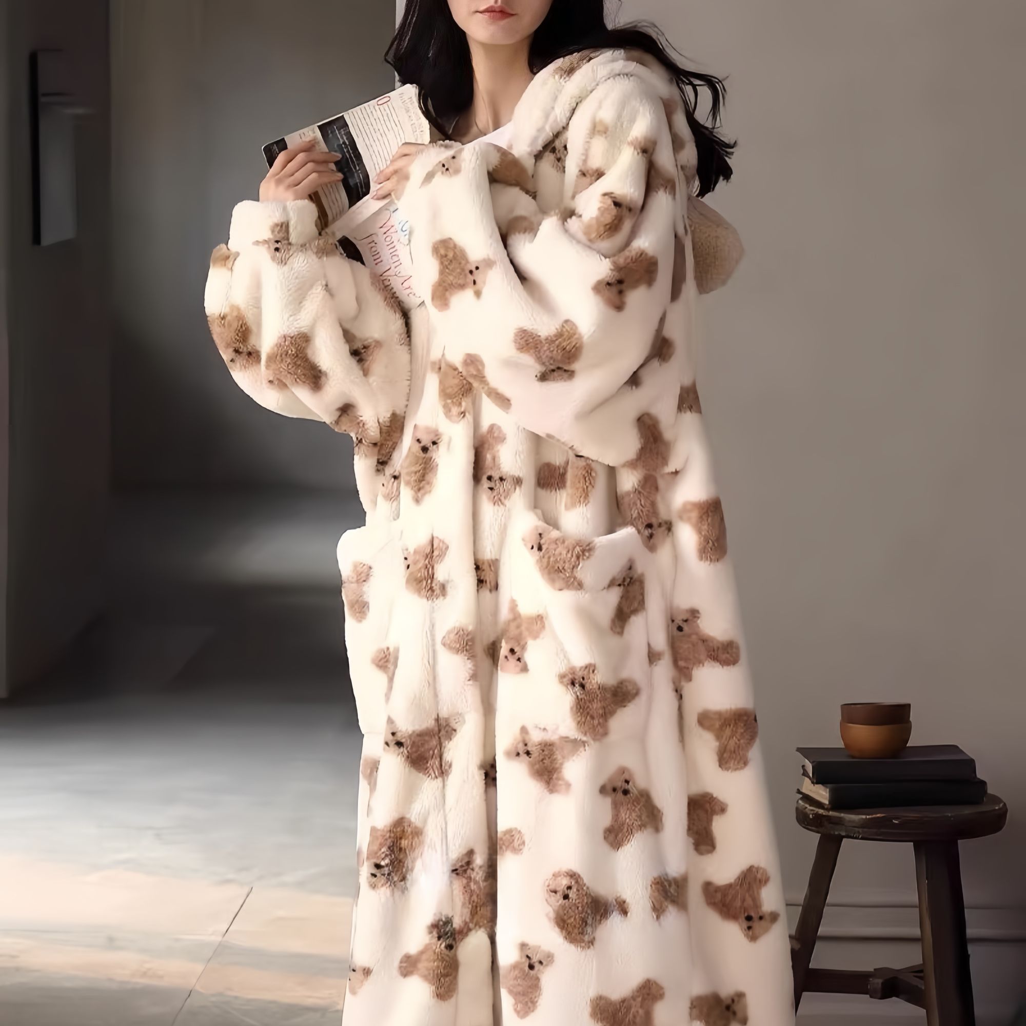 93-温柔系列满印熊熊冬季袍套