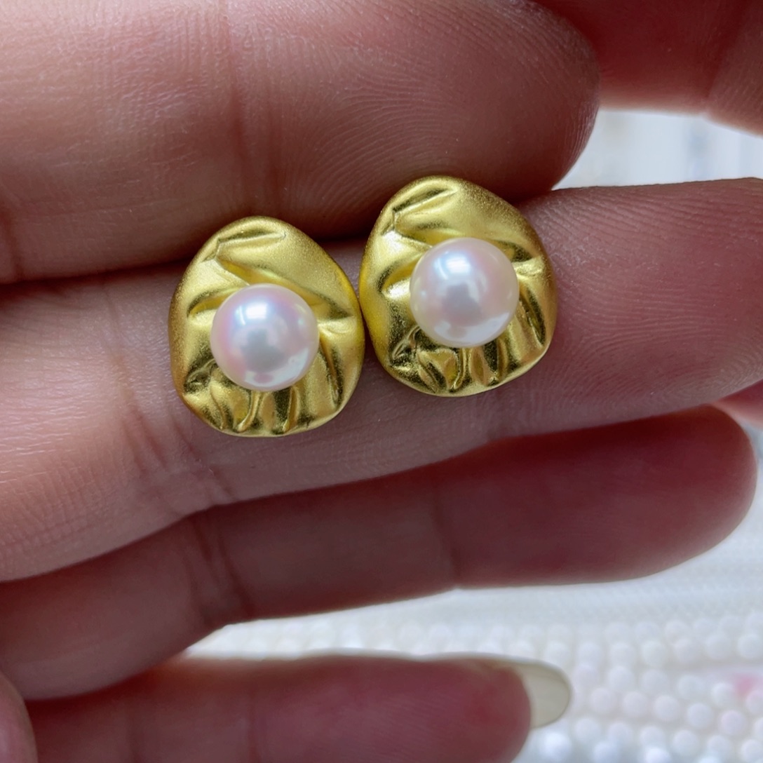 海水珍珠耳钉银S925镶嵌