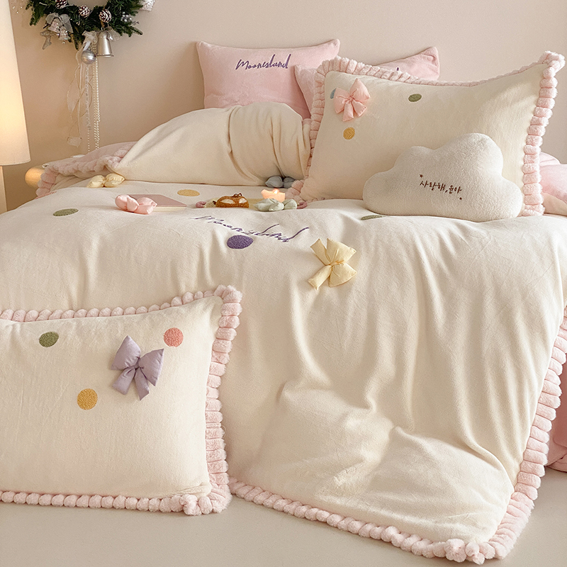 冬季加厚高端牛奶绒四件套公主风加绒双面绒厚被套床单床笠床品