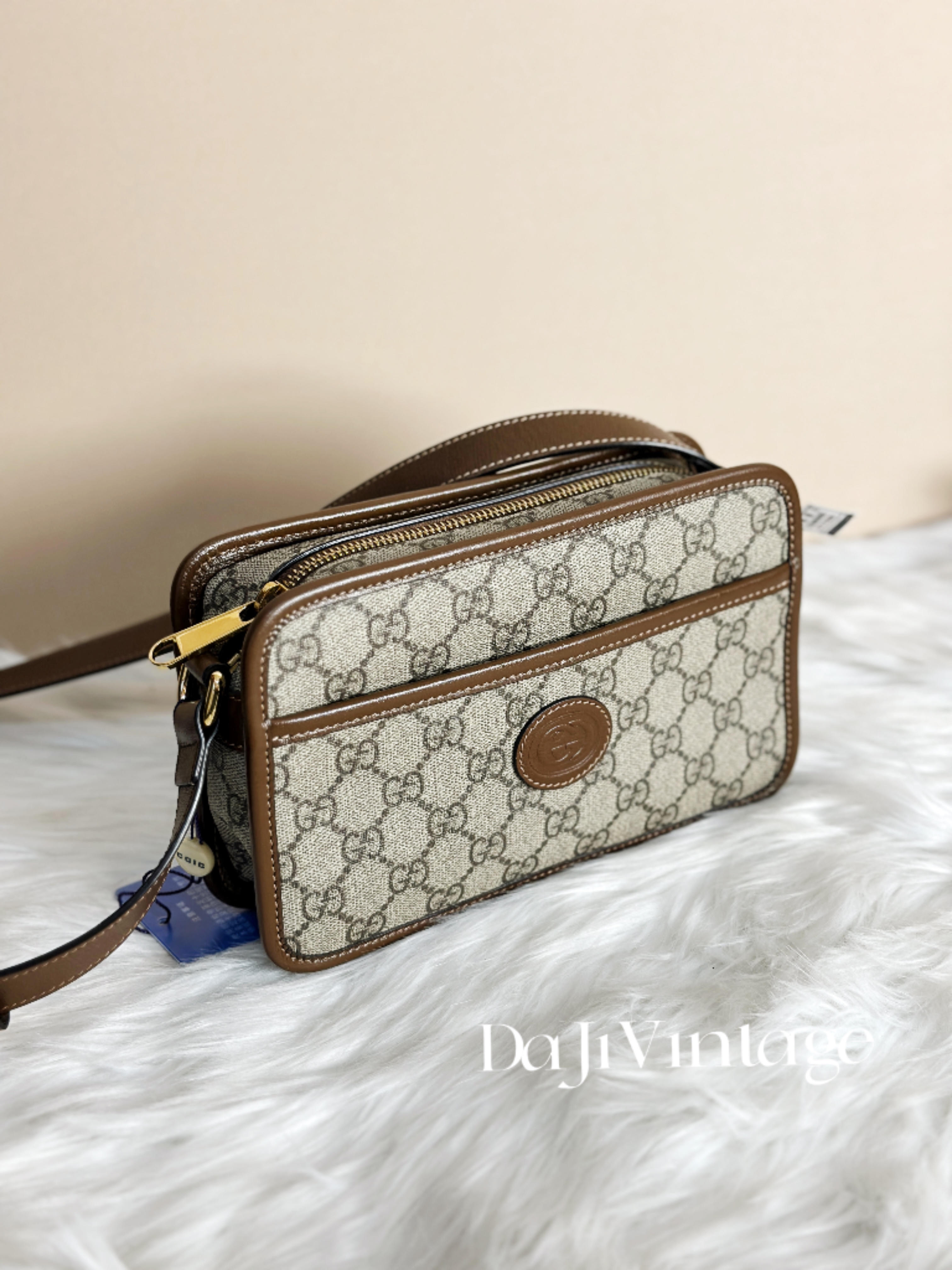 99新 GUCCI/古驰 大吉中古3/古驰老花迷你乌木棕色相机斜挎包