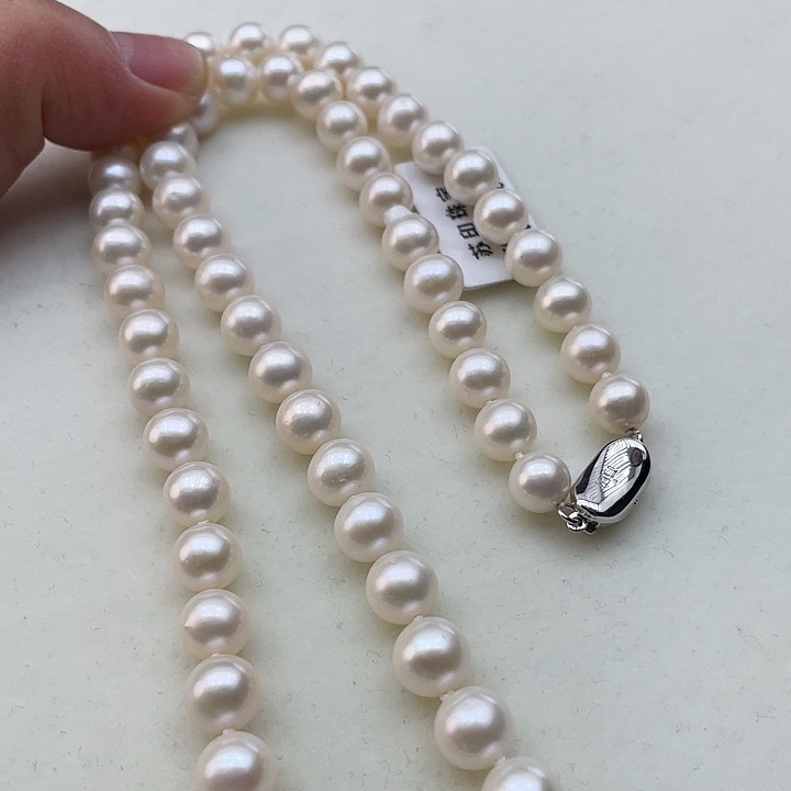 淡水珍珠颈饰银S925镶嵌卡8极光天女粉高品50长