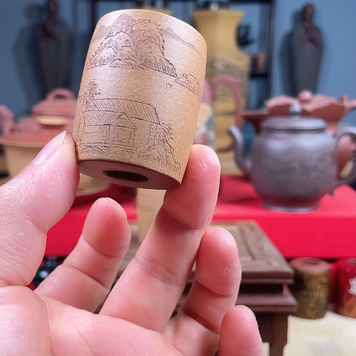 茶杯紫砂紫砂山水盖置微瑕