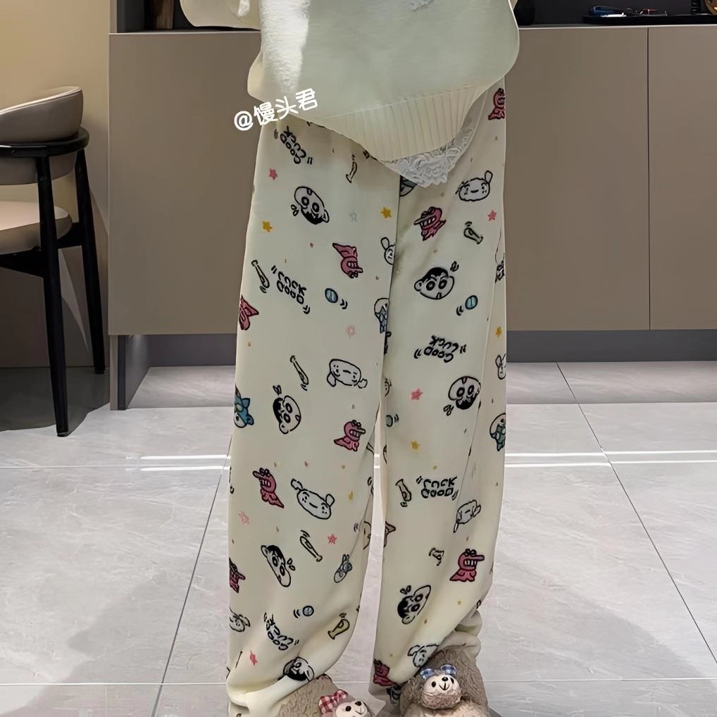 冬季法兰绒卡通睡裤女家居裤新款可爱简约舒适保暖加绒加厚睡裤