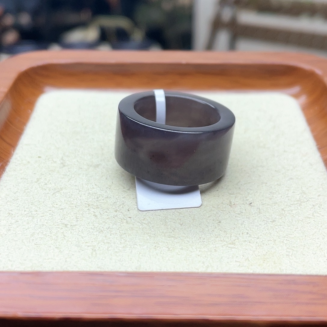 和田玉戒指未镶嵌帝紫直切17号