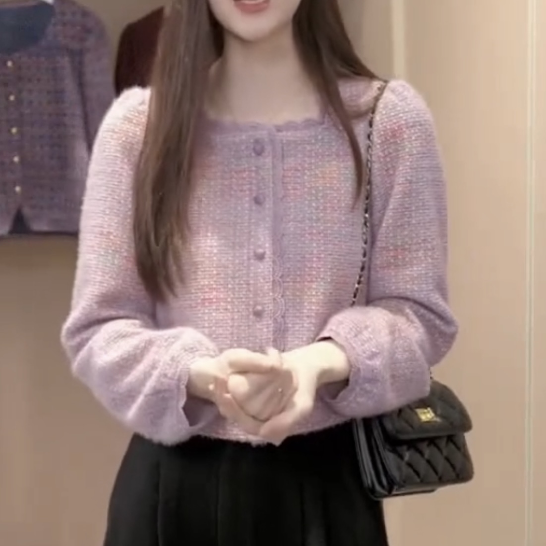 【大脸哈】秋冬新款高级时尚蕾丝拼接方领长袖衬衫女2025显瘦衬衣