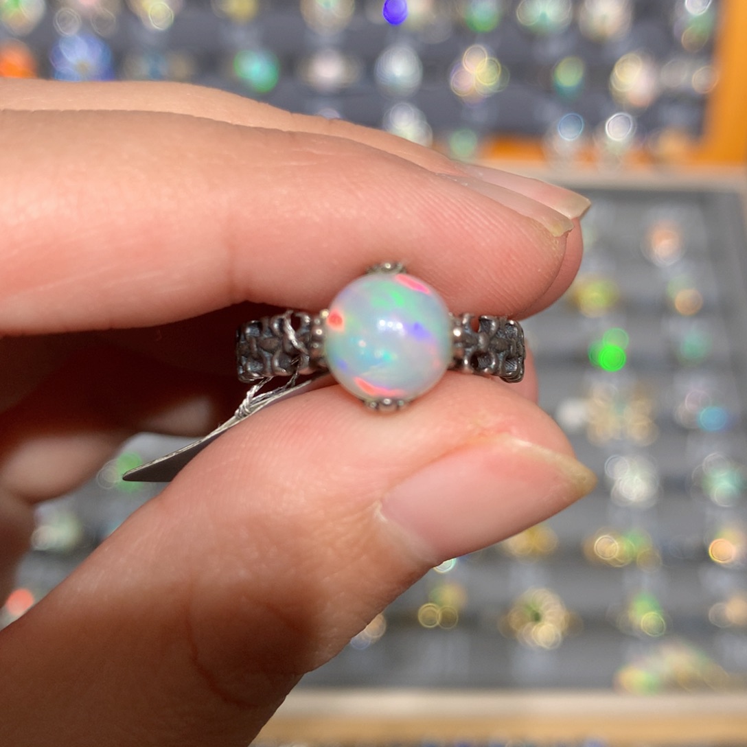 银S925镶嵌欧泊欧泊戒指y