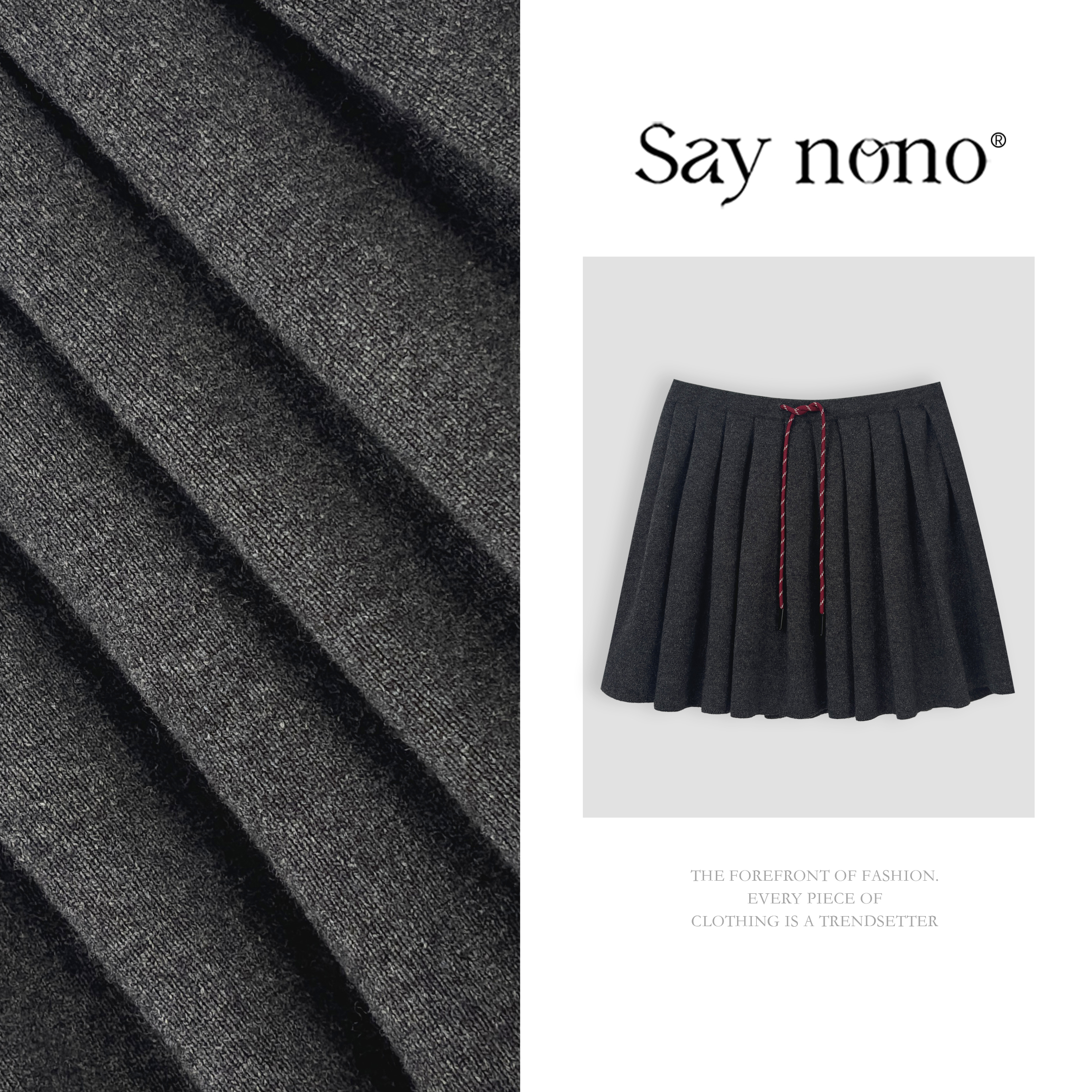 懒猫nono│Saynono时尚气质羊绒羊毛抽绳设计显瘦百褶短裙GZ0551SY