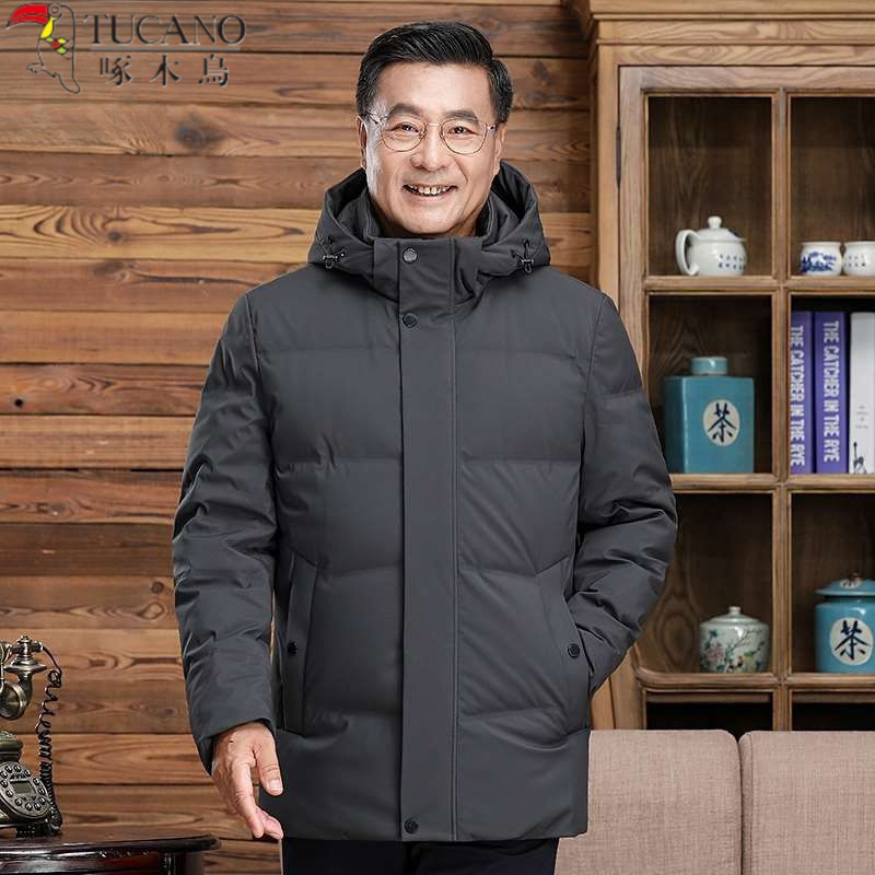 啄木鸟中老年羽绒服冬装宽松大码加厚防寒保暖男士休闲外套