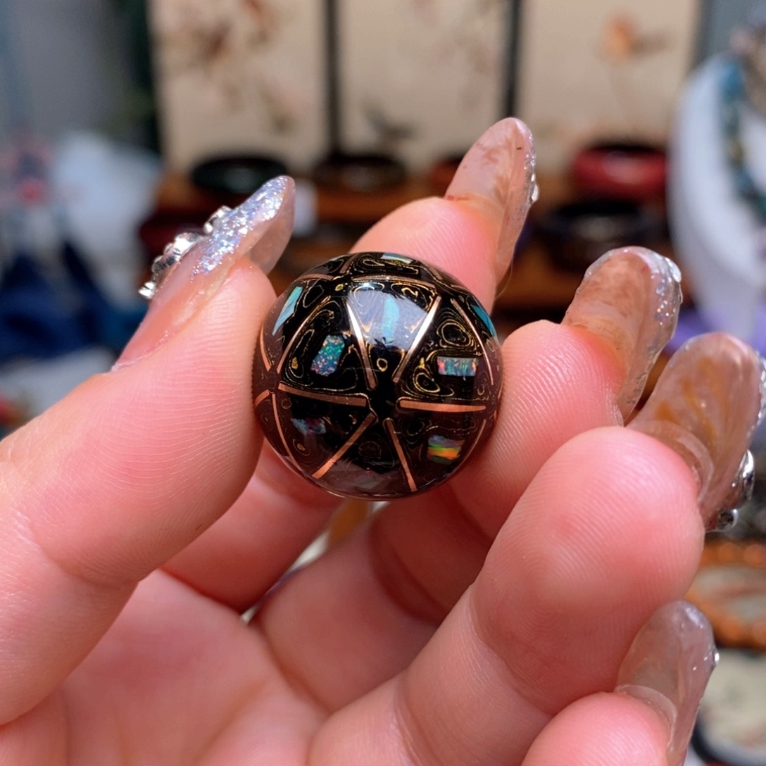 大漆20mm犀皮纹掐丝精品单珠