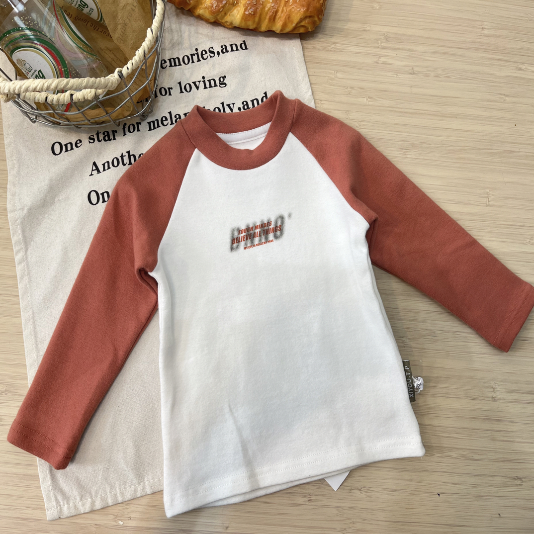 5号男童女童深秋加厚不加绒300克羊毛拉架面料打底T恤