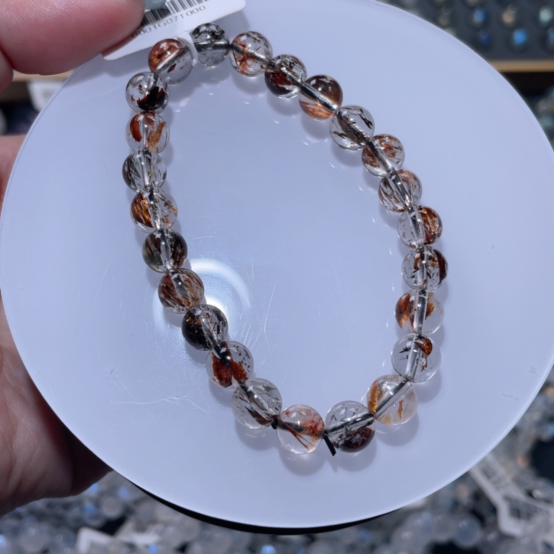 水晶手链未镶嵌透体黑金超七手链7.8mm