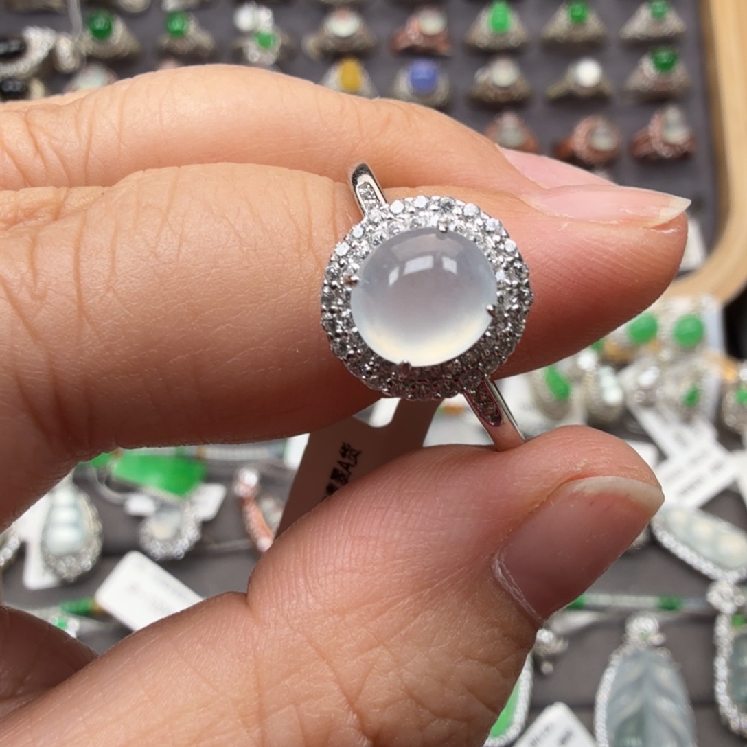 翡翠银S925镶嵌戒指8010