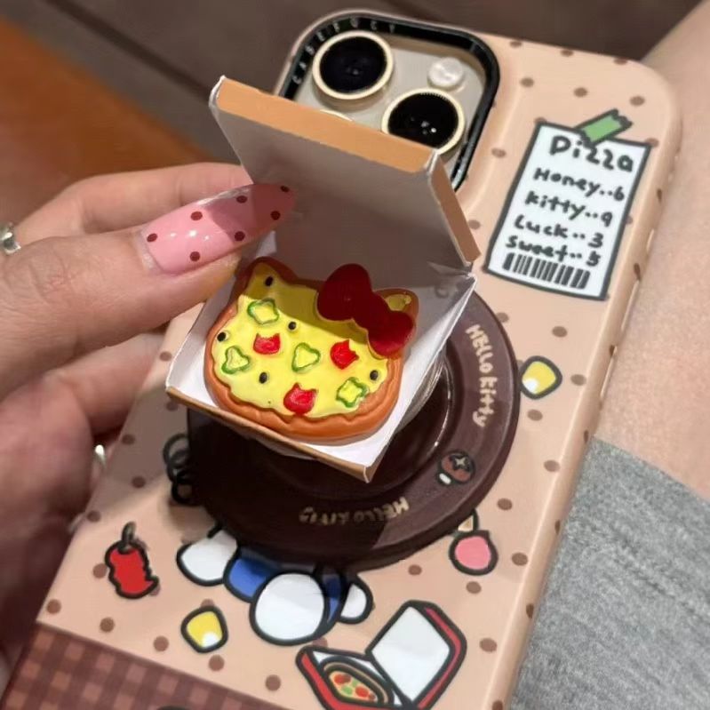 格纹波点披萨猫咪磁吸适用于iPhone16promax手机壳15少女14可爱13