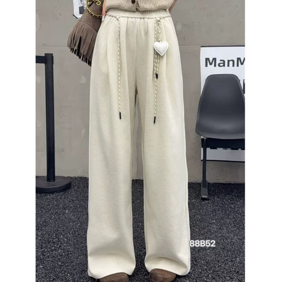 冬季新款加绒加厚高腰窄版显瘦垂感宽松阔腿休闲裤