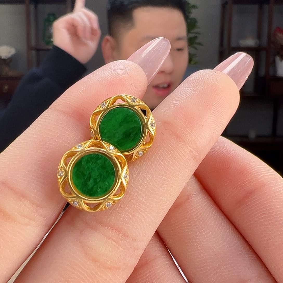 翡翠耳饰银S925镶嵌耳环2