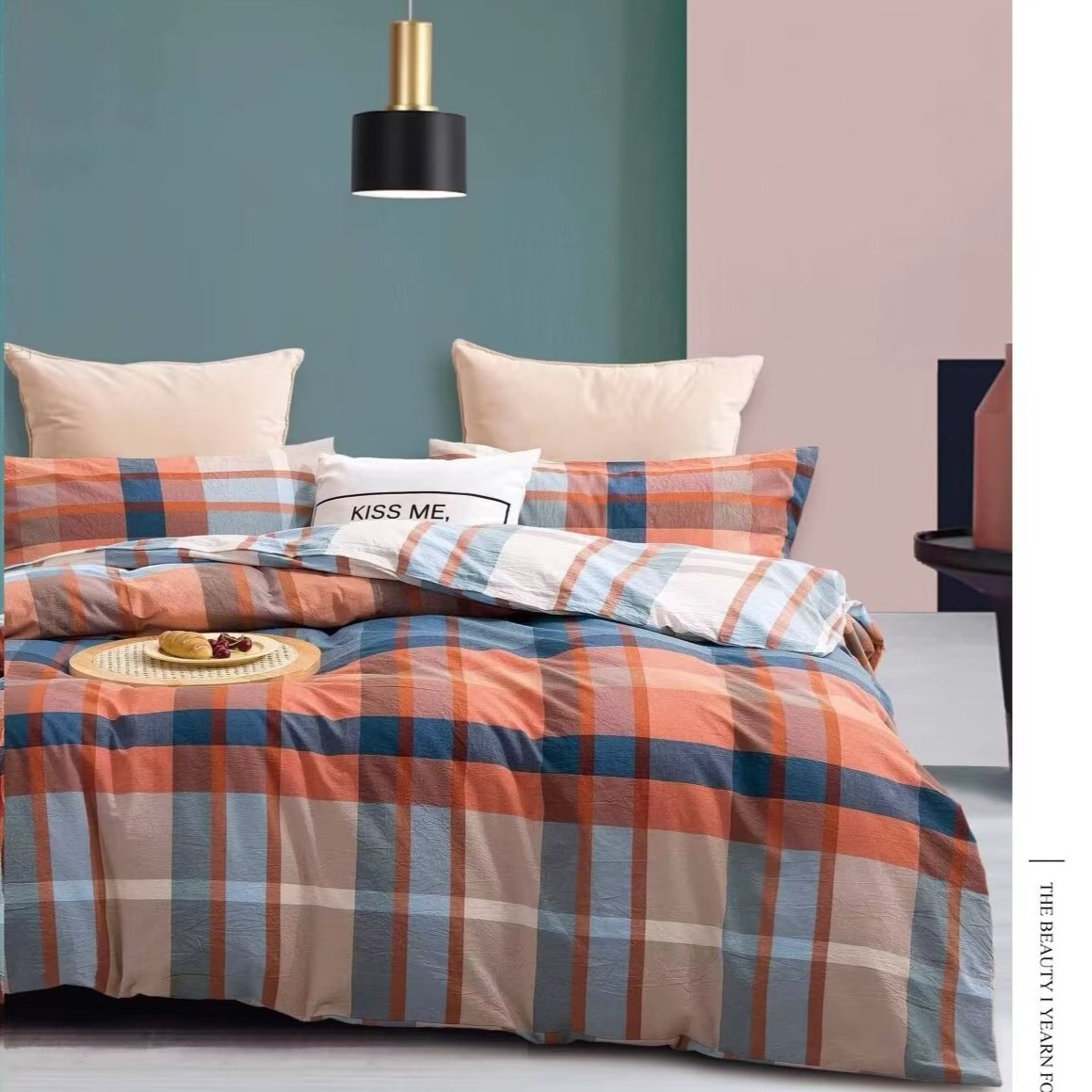 单被套 全棉色织水洗棉被套精梳纯棉简约格子条纹被罩软糯