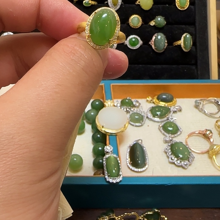 和田玉（碧玉）银S925镶嵌戒指