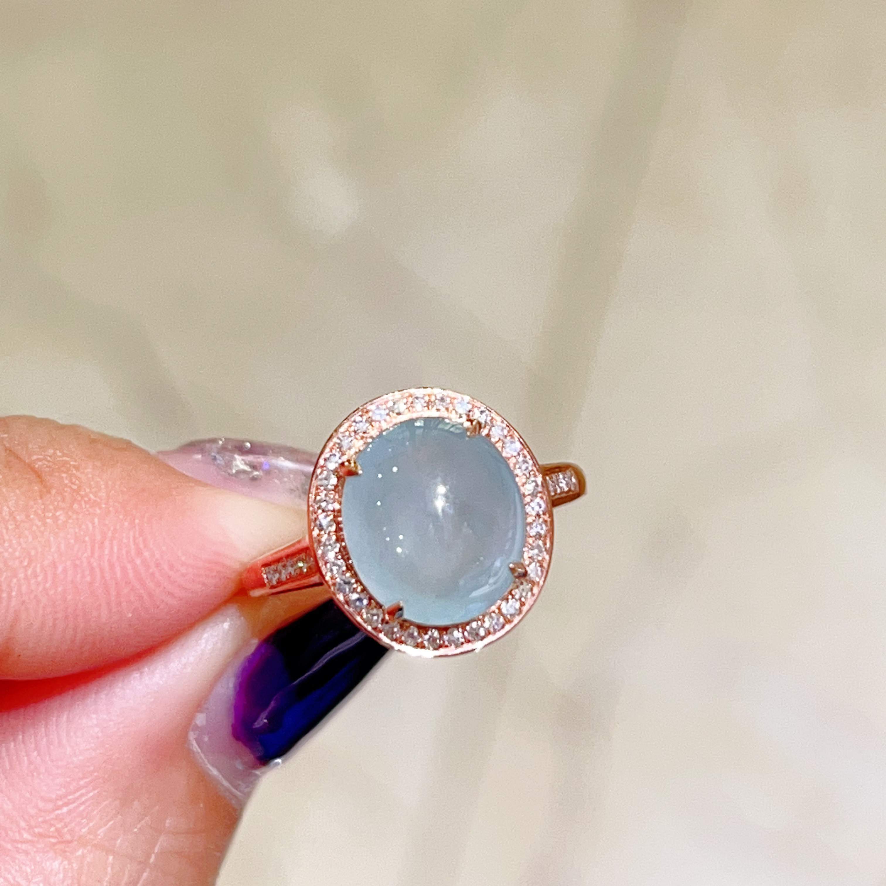 18k玫瑰金翡翠戒指 3850