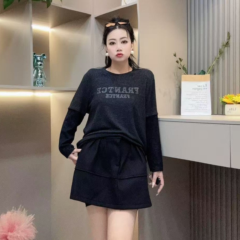 冬季磨毛小衫-甜 5240休闲拼接字母设计显瘦款胖MM大码女装新款