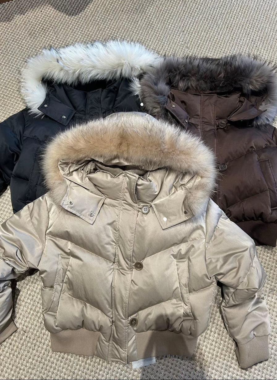 毛领连帽羽绒服女冬季新款小个子韩系高级感白鸭绒外套yws9919