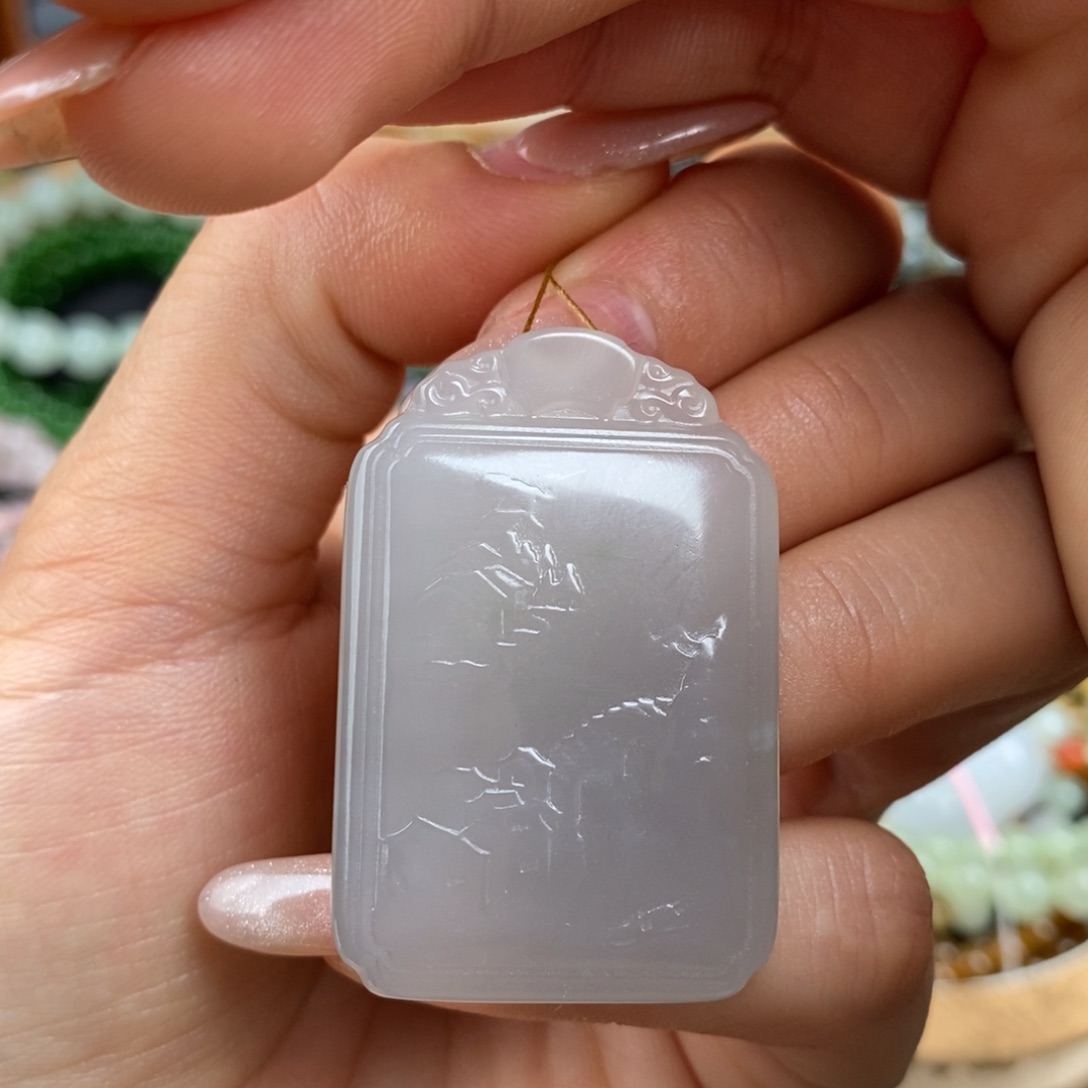 和田玉烟紫山水牌未镶嵌