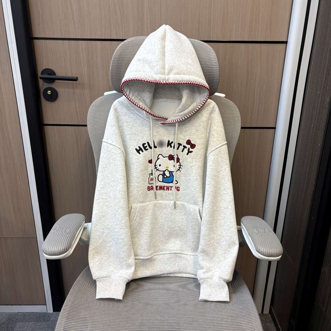 冬款韩范牛奶凯蒂刺绣加绒女童连帽卫衣 F329 329 R