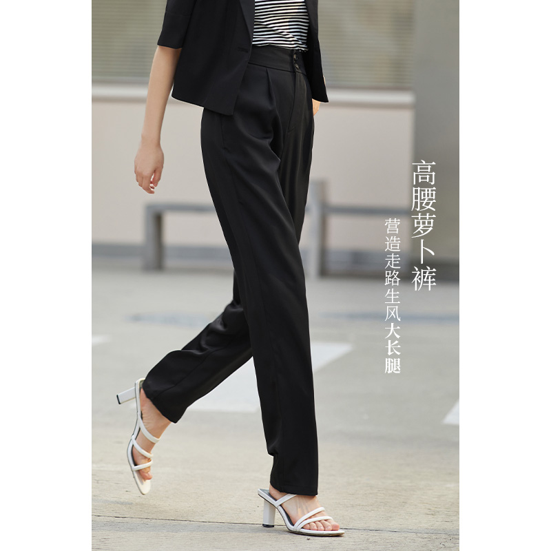 茵曼夏季女休闲裤裤子长裤直筒宽松高腰新款烟管显瘦百搭爆款时尚