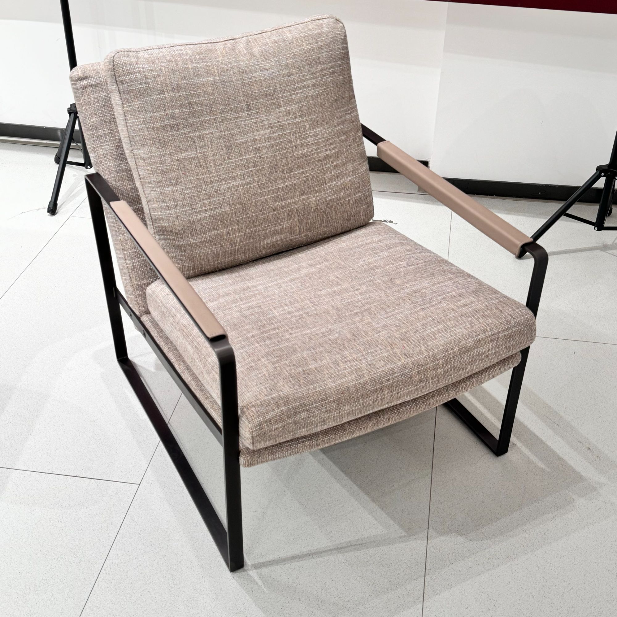 长风T-7013休闲椅｜现代简约极简客厅阳台皮艺单人椅家用不锈钢椅 