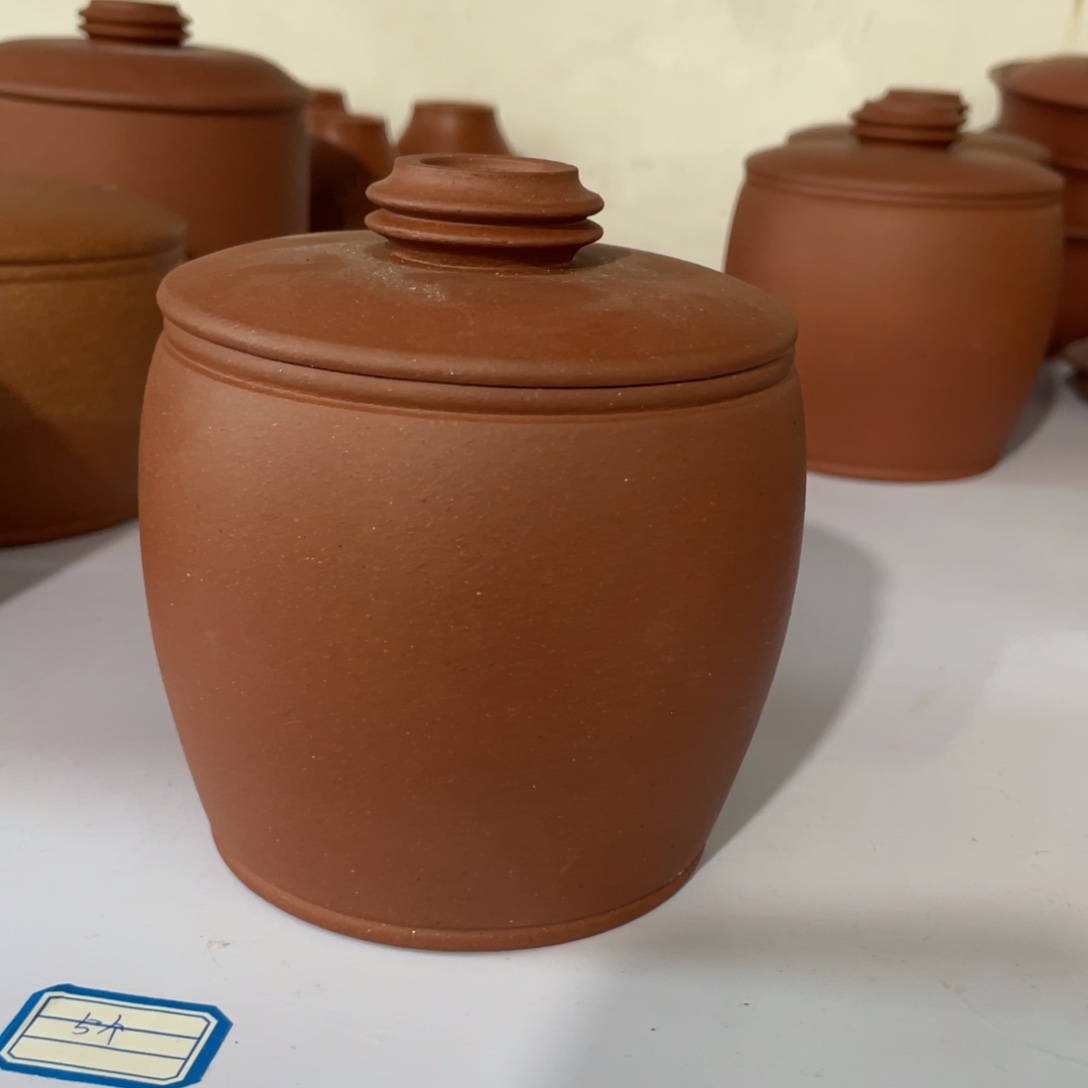 紫砂茶杯红泥茶叶罐大钮