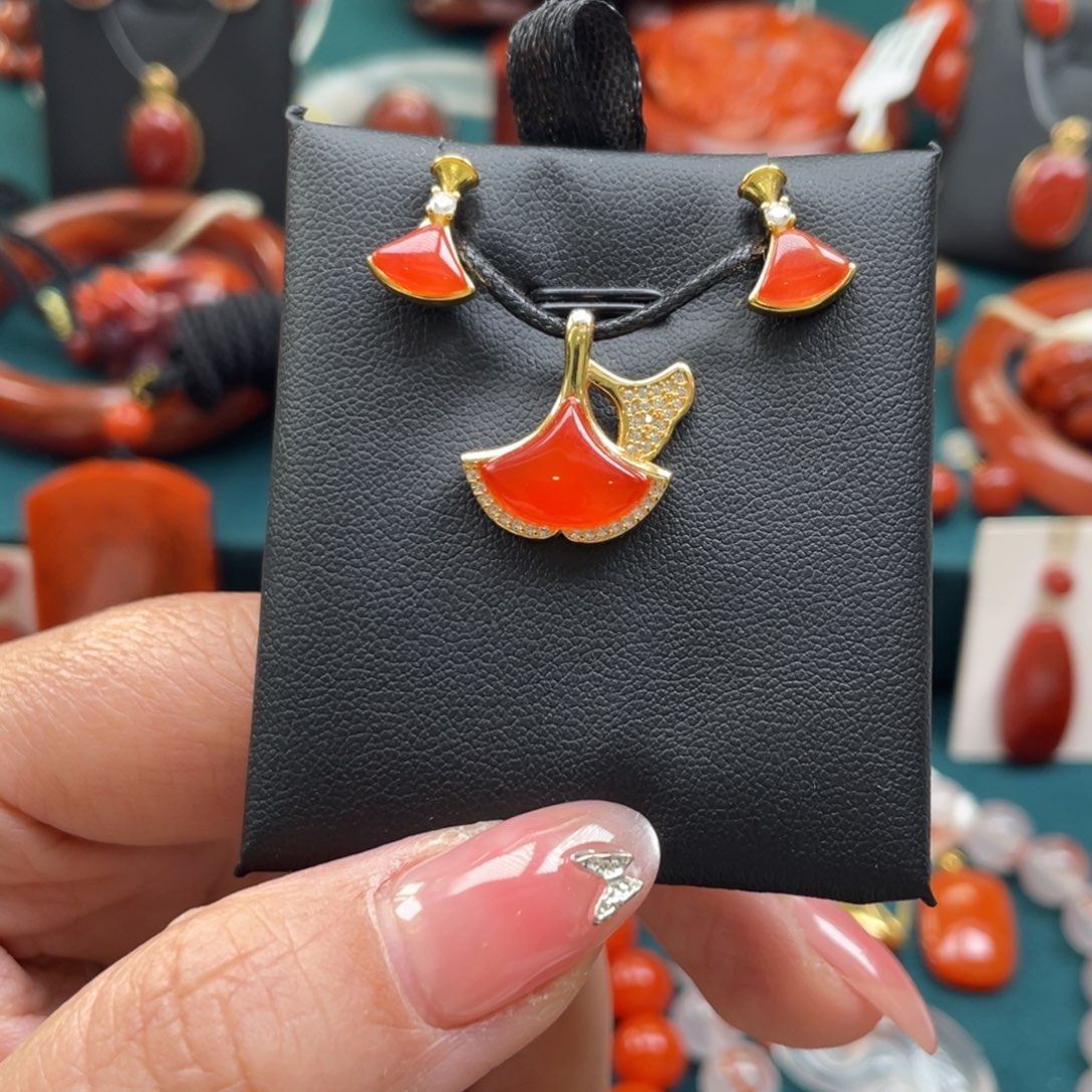 g***e南红玛瑙银S925镶嵌保山南红冰红套装