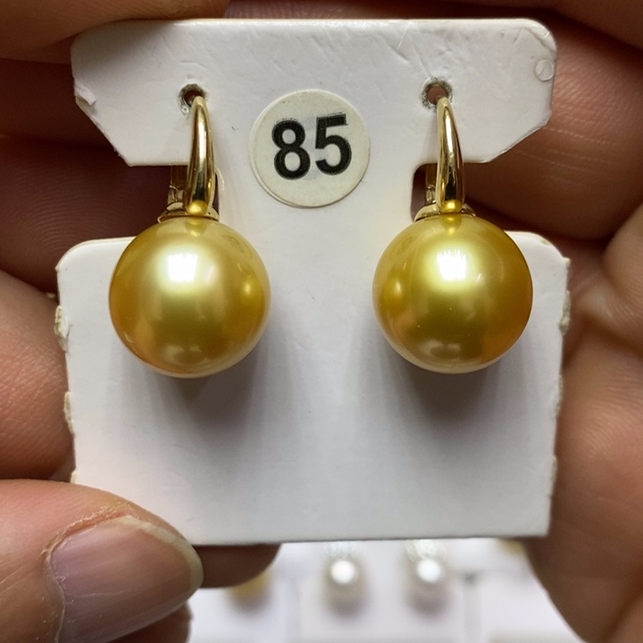 海水珍珠金珠耳环18K金镶嵌
