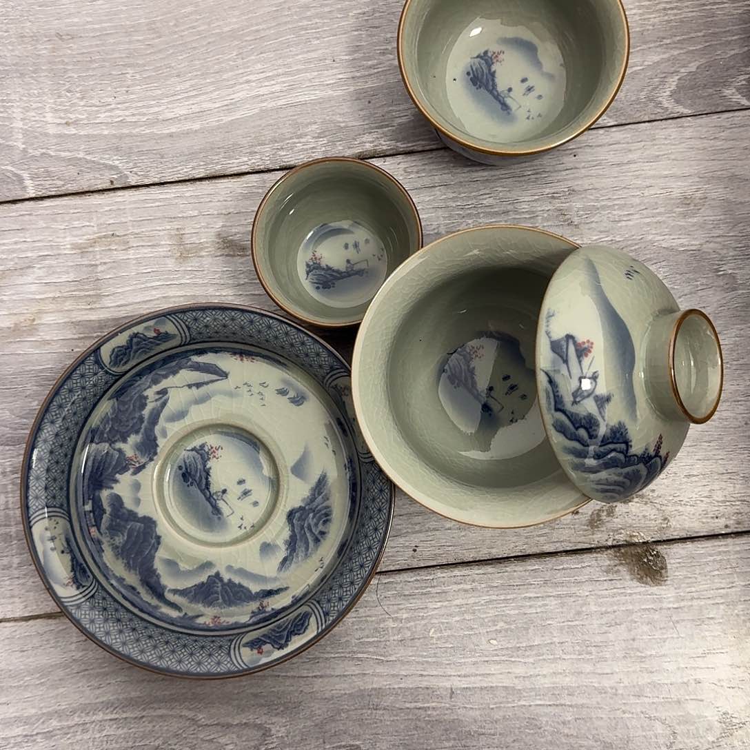 青花山水三斤套的的