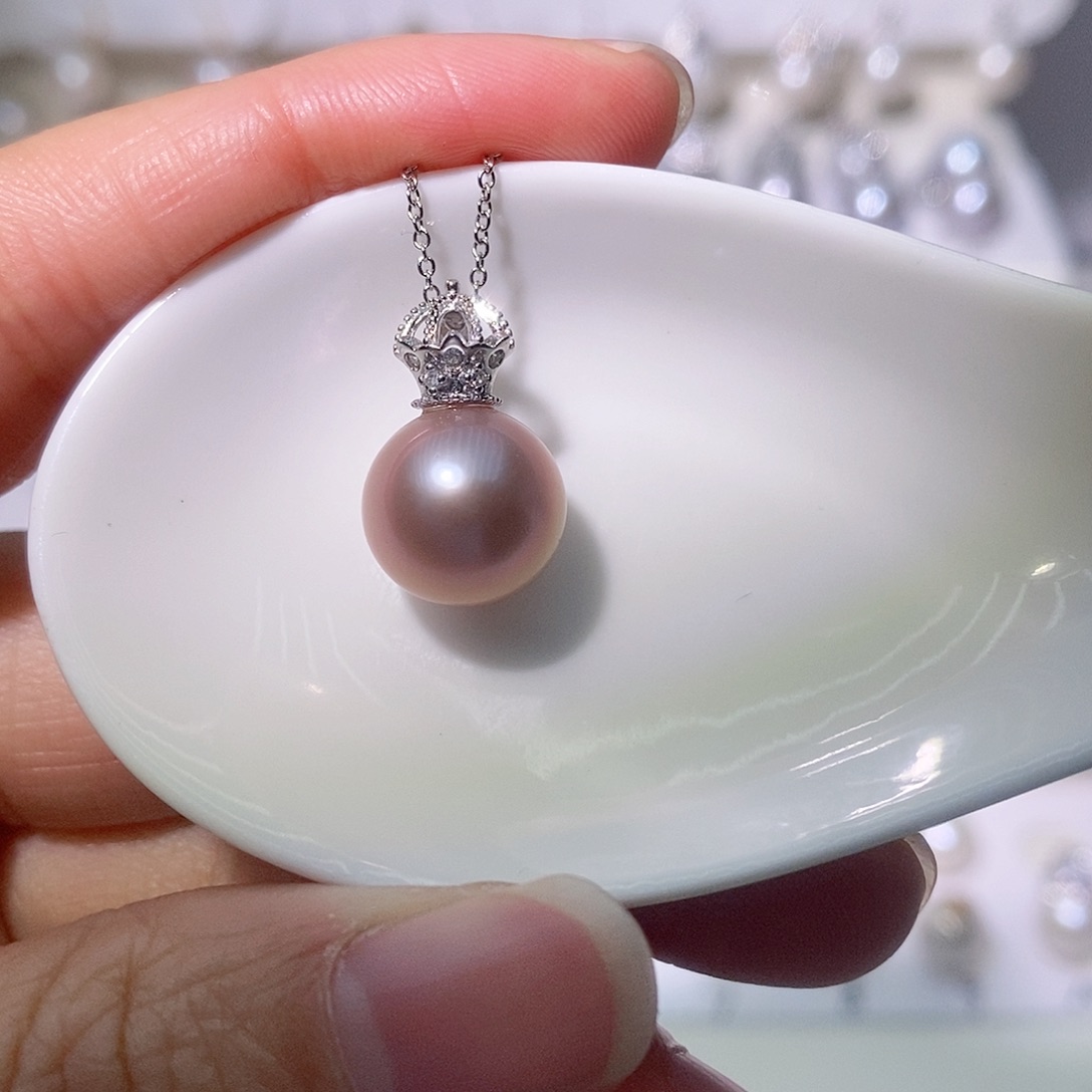 淡水珍珠吊坠(赠链)银S925镶嵌尺寸11/12毫米