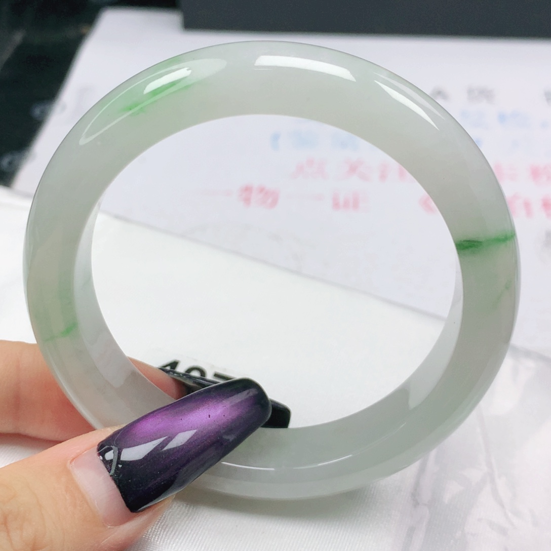 未镶嵌手镯翡翠翡翠54.1冰润白冰飘阳绿正圈