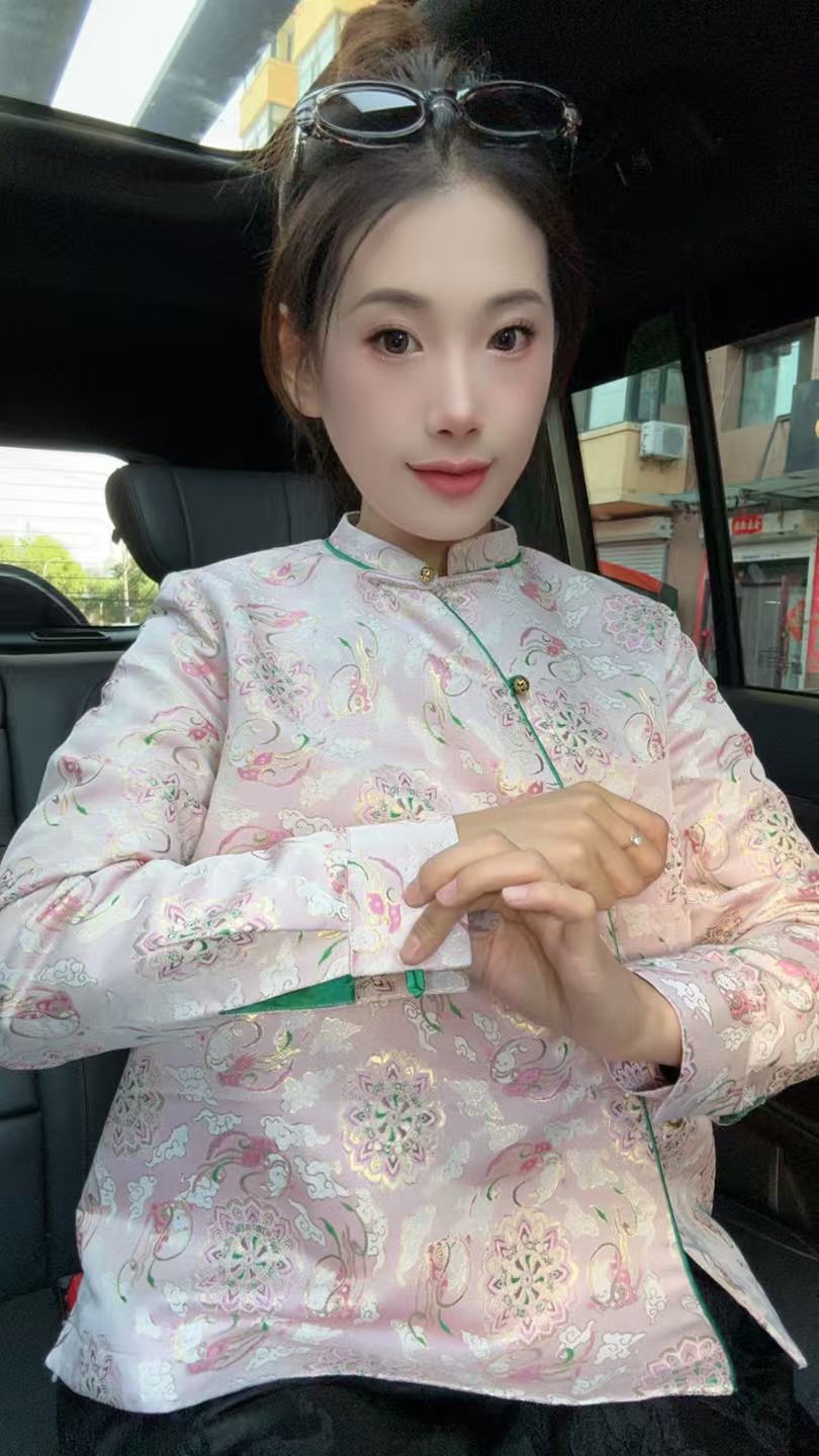 【金霓裳】2025秋季新款气质国风女士百搭休闲暗纹提花长袖上衣