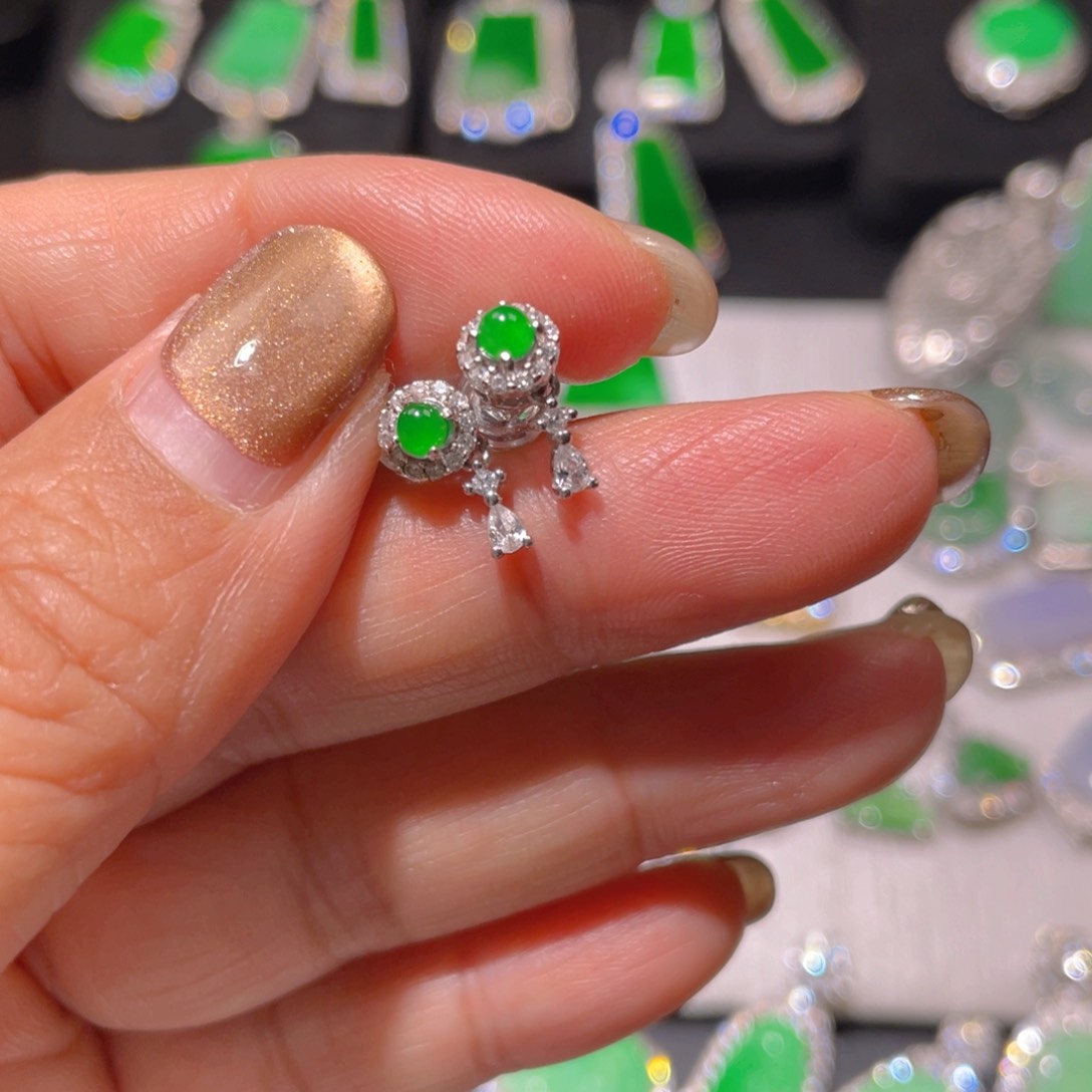 翡翠耳饰银S925镶嵌精品