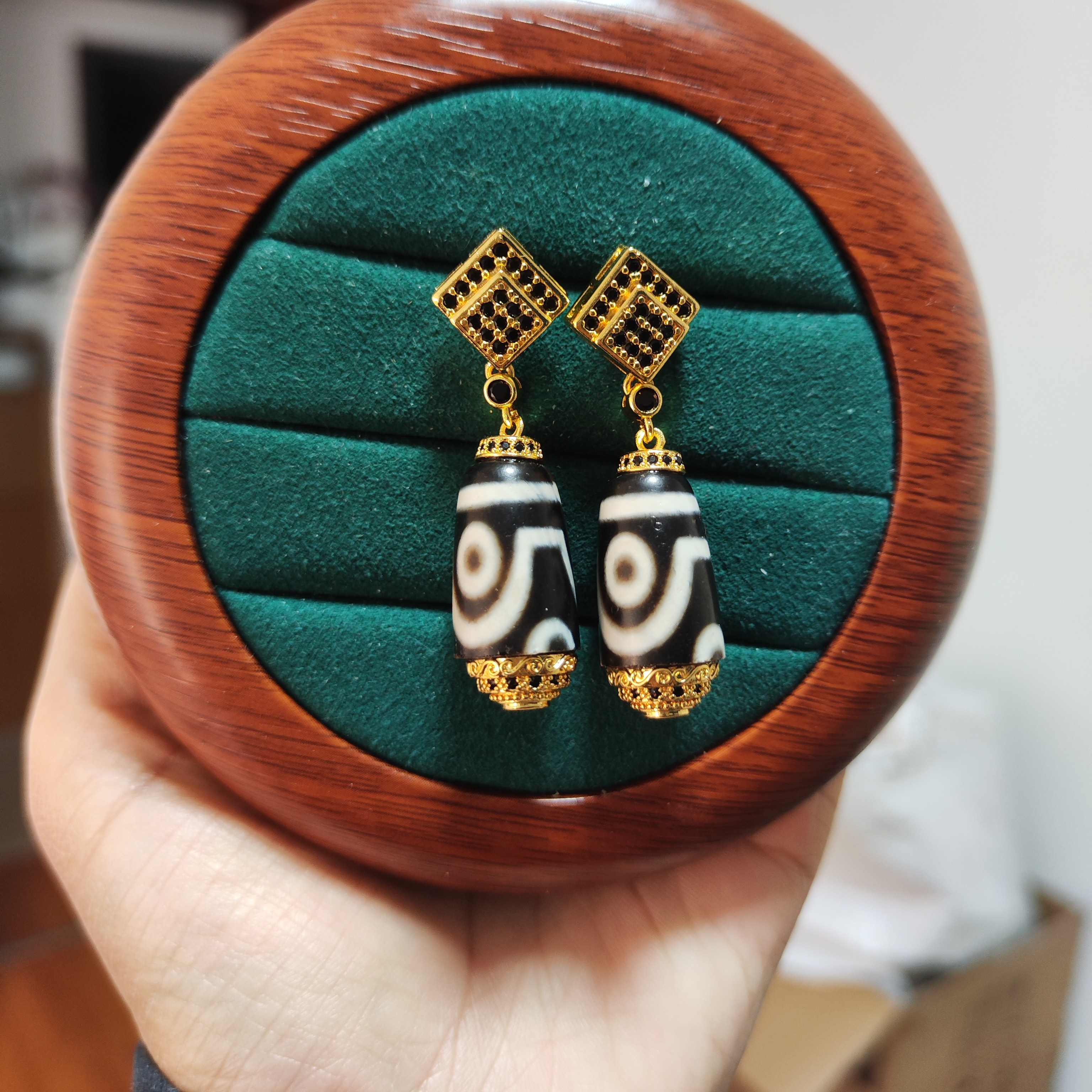 铜合金锆石耳饰 藏式民族风复古气质百搭新款达洛长款耳环