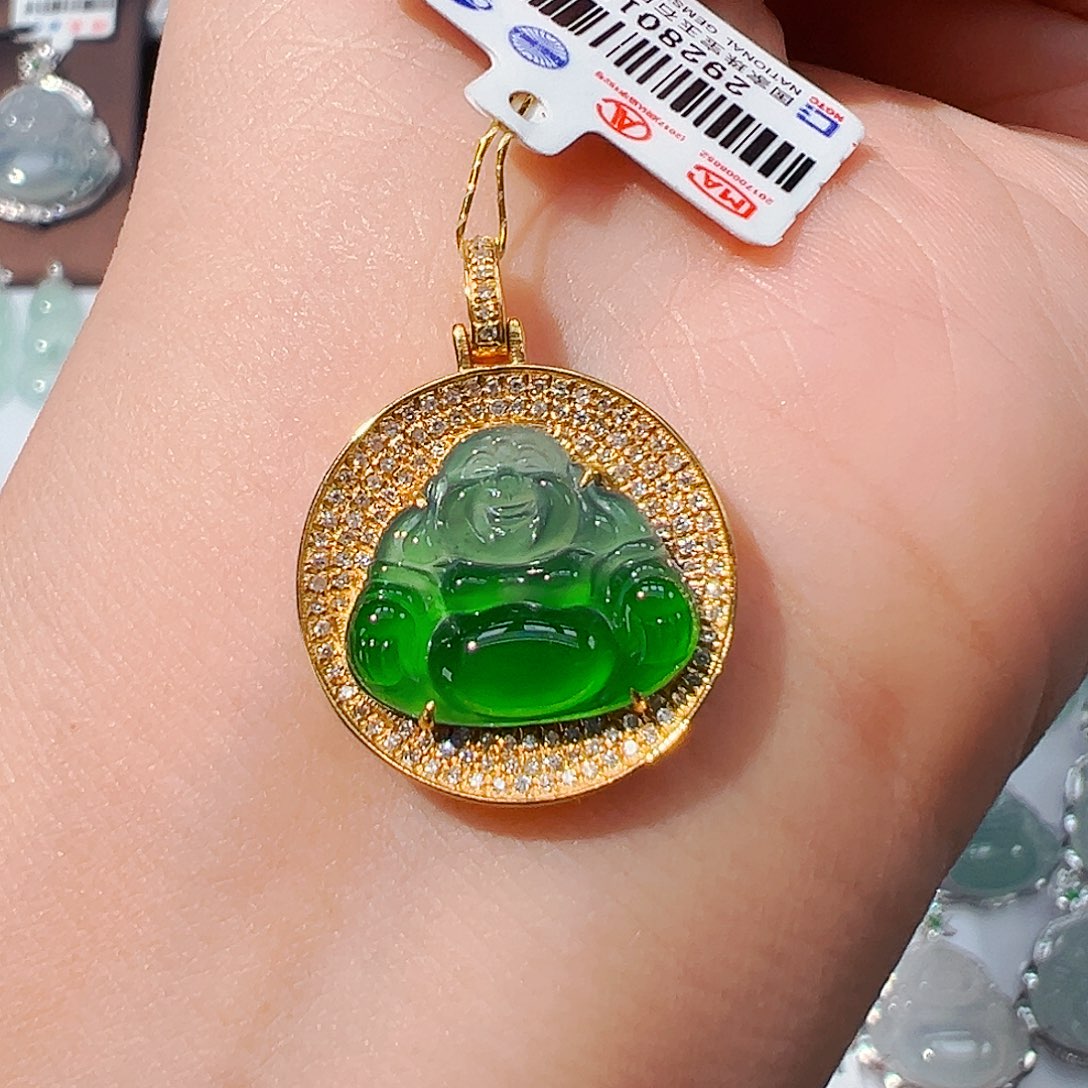 吊坠(不含链)18K金镶嵌翡翠佛公