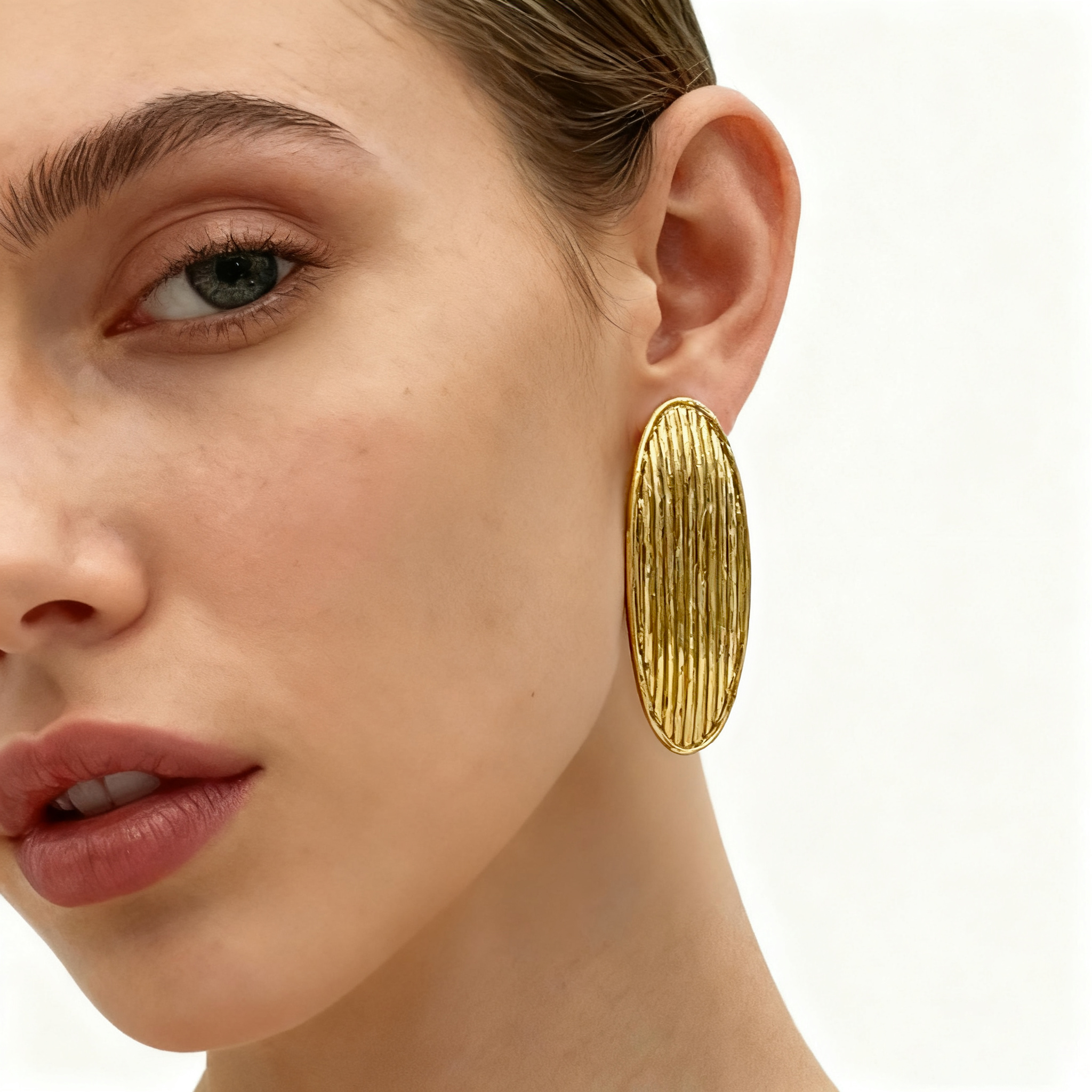 铜合金耳饰 欧美小众设计椭圆纹理气质时尚耳环新款简约金色耳环