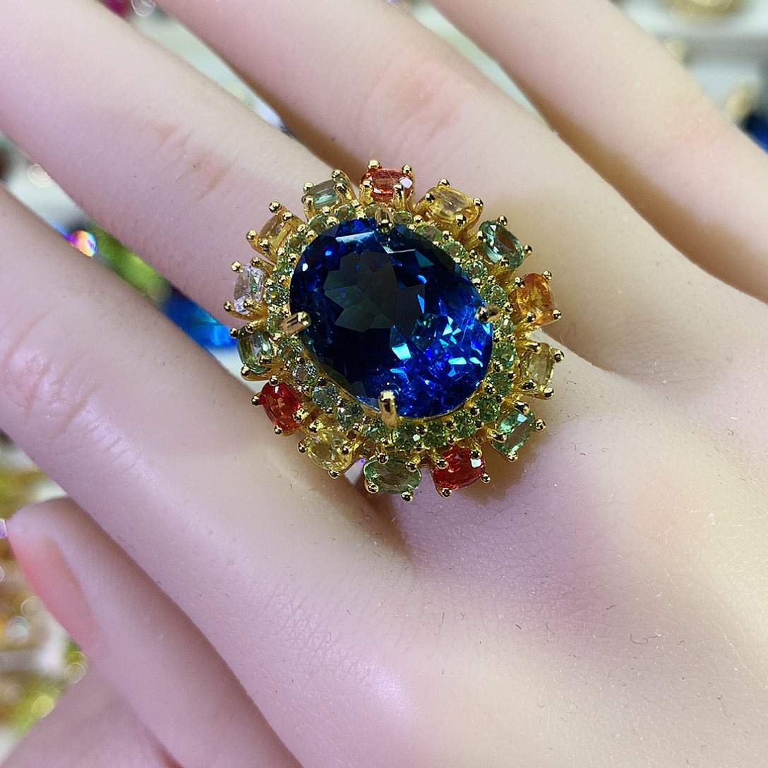 托帕石戒指银S925镶嵌