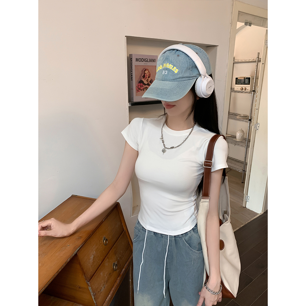 显身材掐腰正肩T恤女修身显瘦圆领上衣