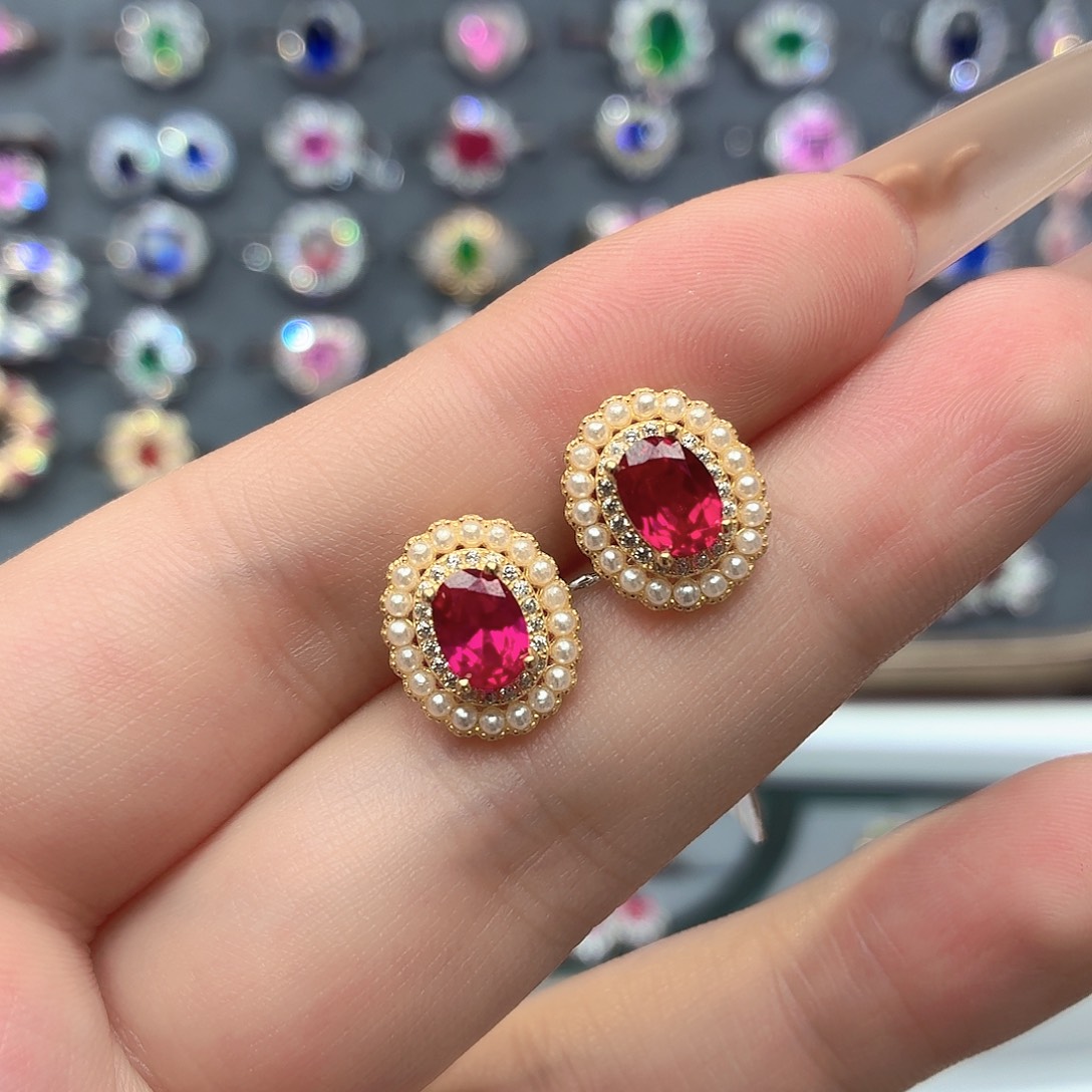 925银培育卢比莱色宝石