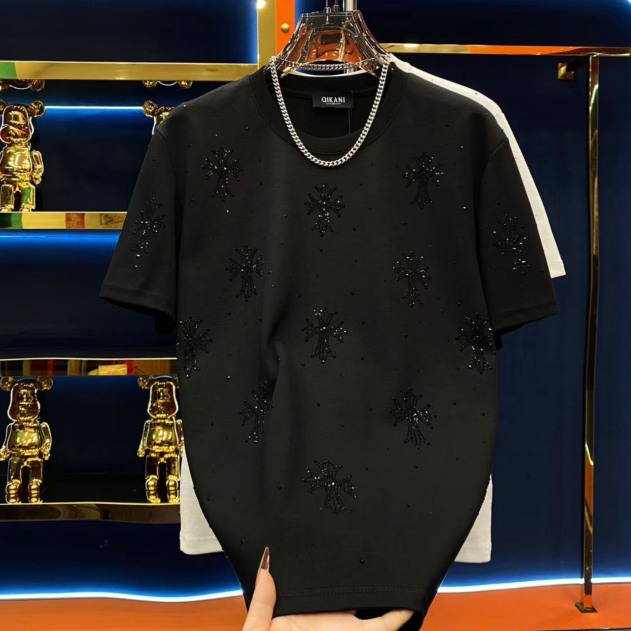 【MM】秋冬新款烫钻休闲轻奢短袖T恤