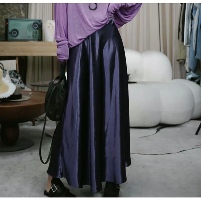 infobyfive福利夏季气质简约纯色仙仙醋酸裙半身裙长裙NF0503183