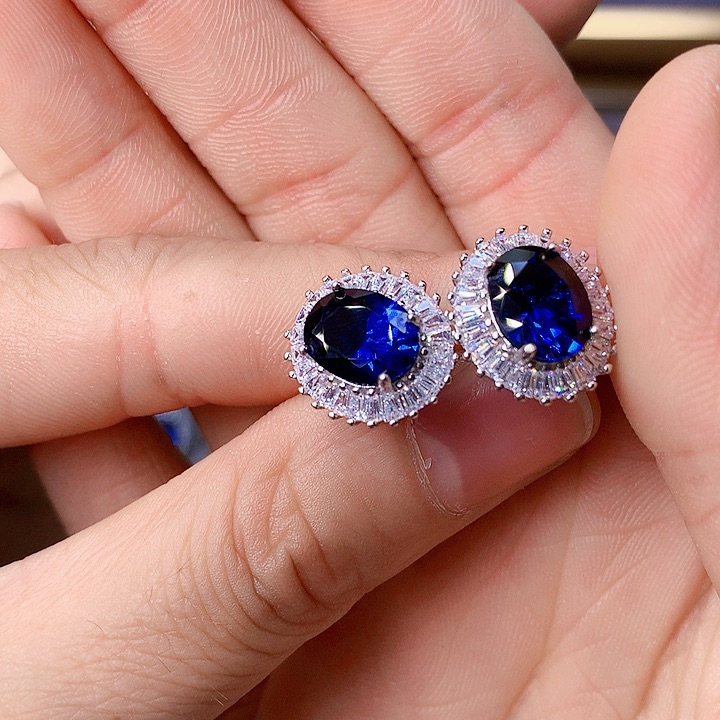 蓝宝石耳饰银S925镶嵌