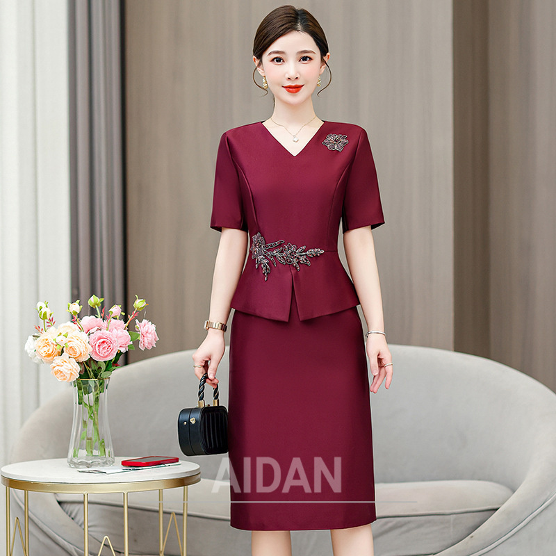 喜婆婆婚宴装红色礼服裙2025夏季新款妈妈装时尚优雅修身连衣裙